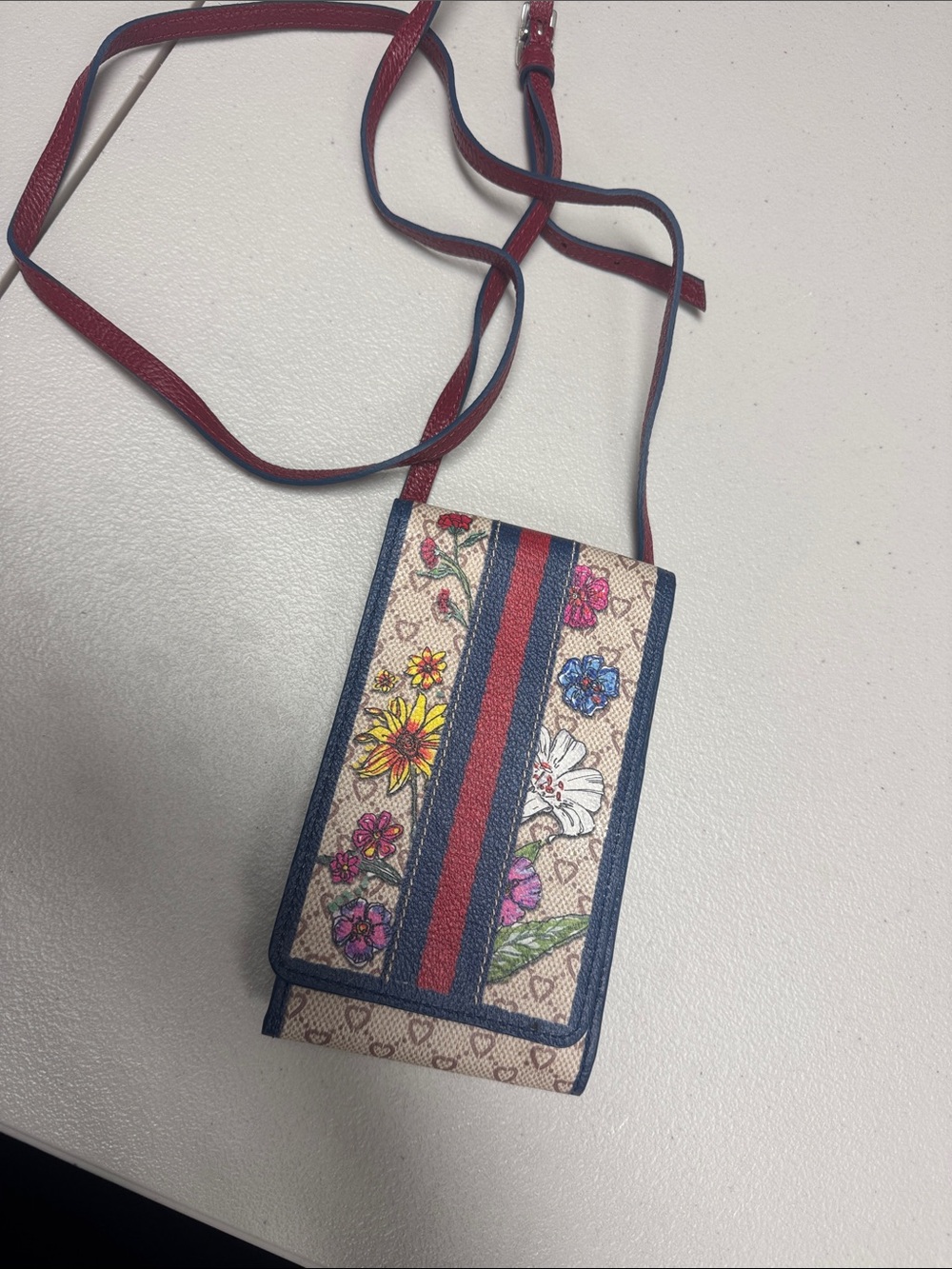 Brighton Floral Crossbody Phone Bag in Red and Blue